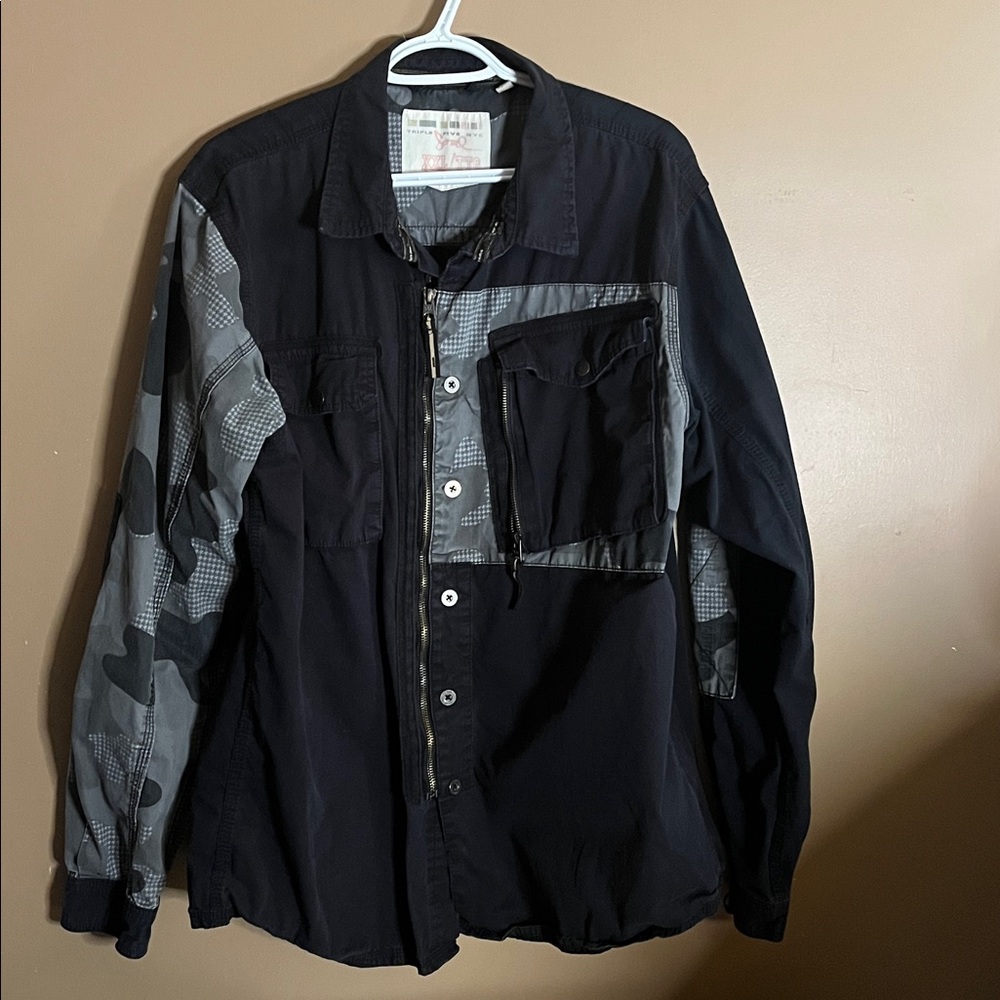 😄Triple five soul shacket pockets zipper buttons shirt